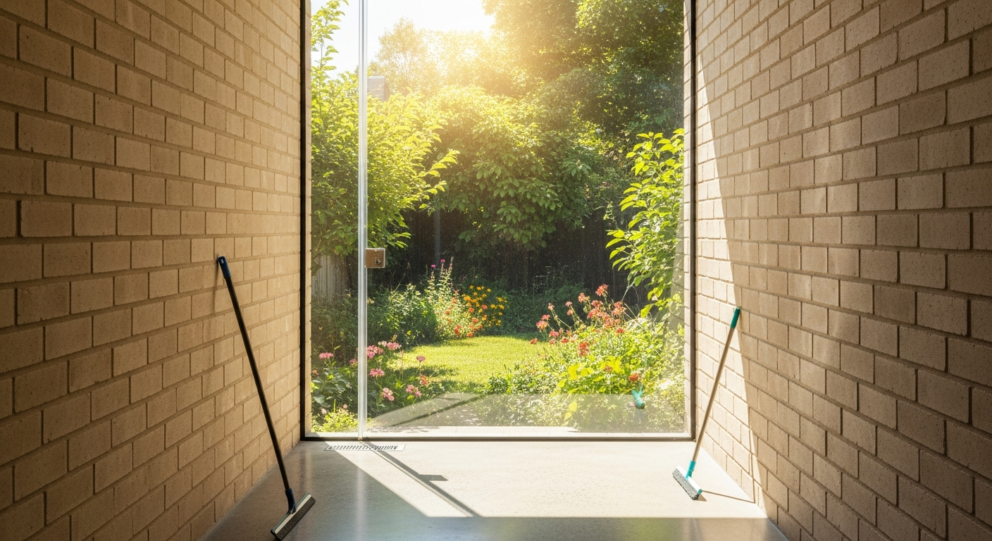 Crystal clear glass looking into a garden after a full detail clean