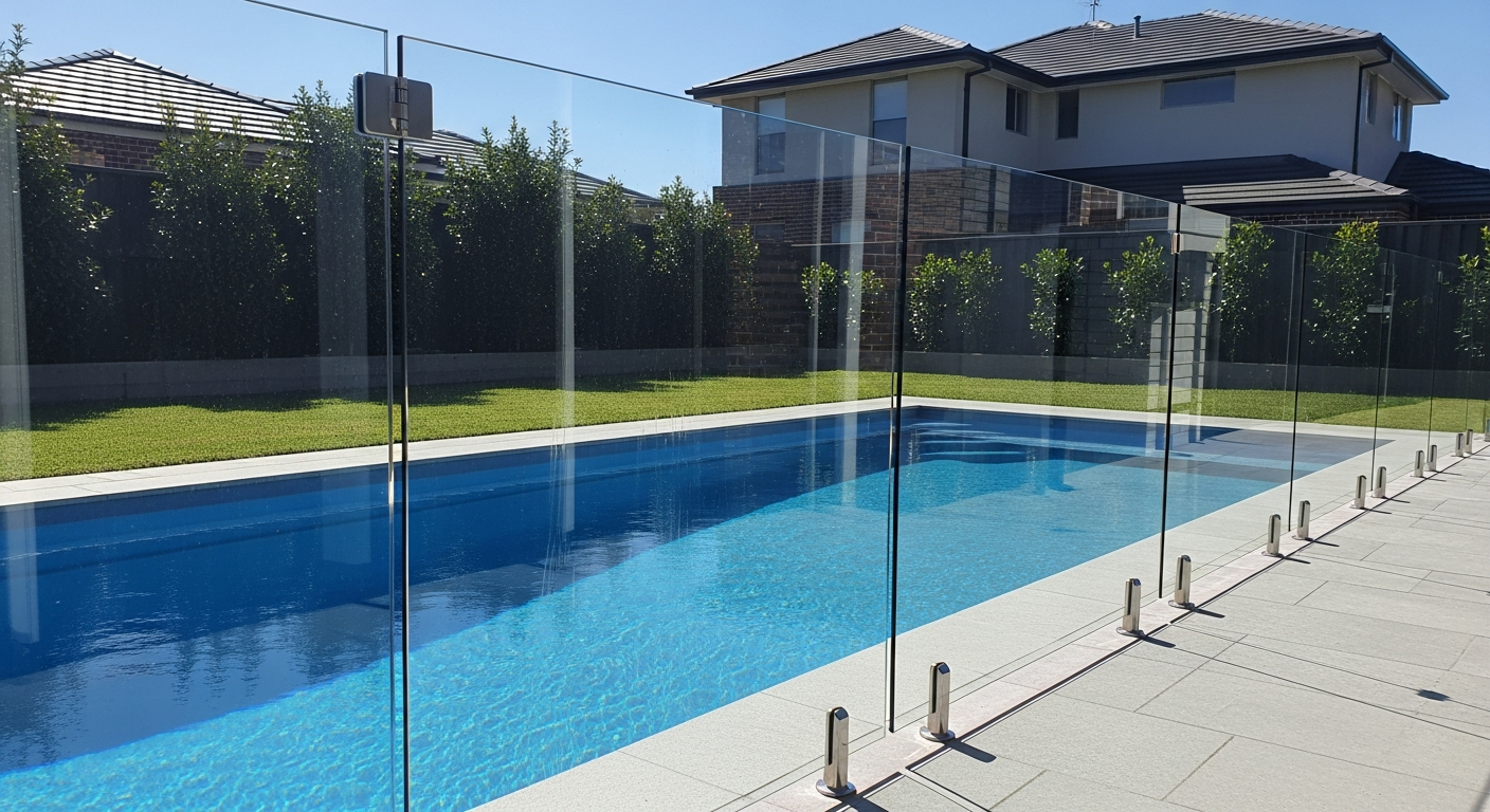 Sparkling clean glass pool fence panels after professional cleaning
