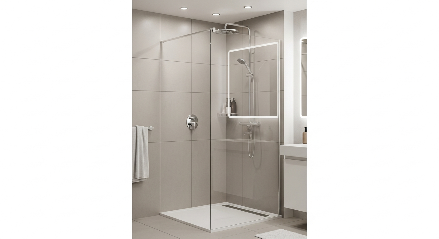 Crystal clear shower screen glass after professional cleaning