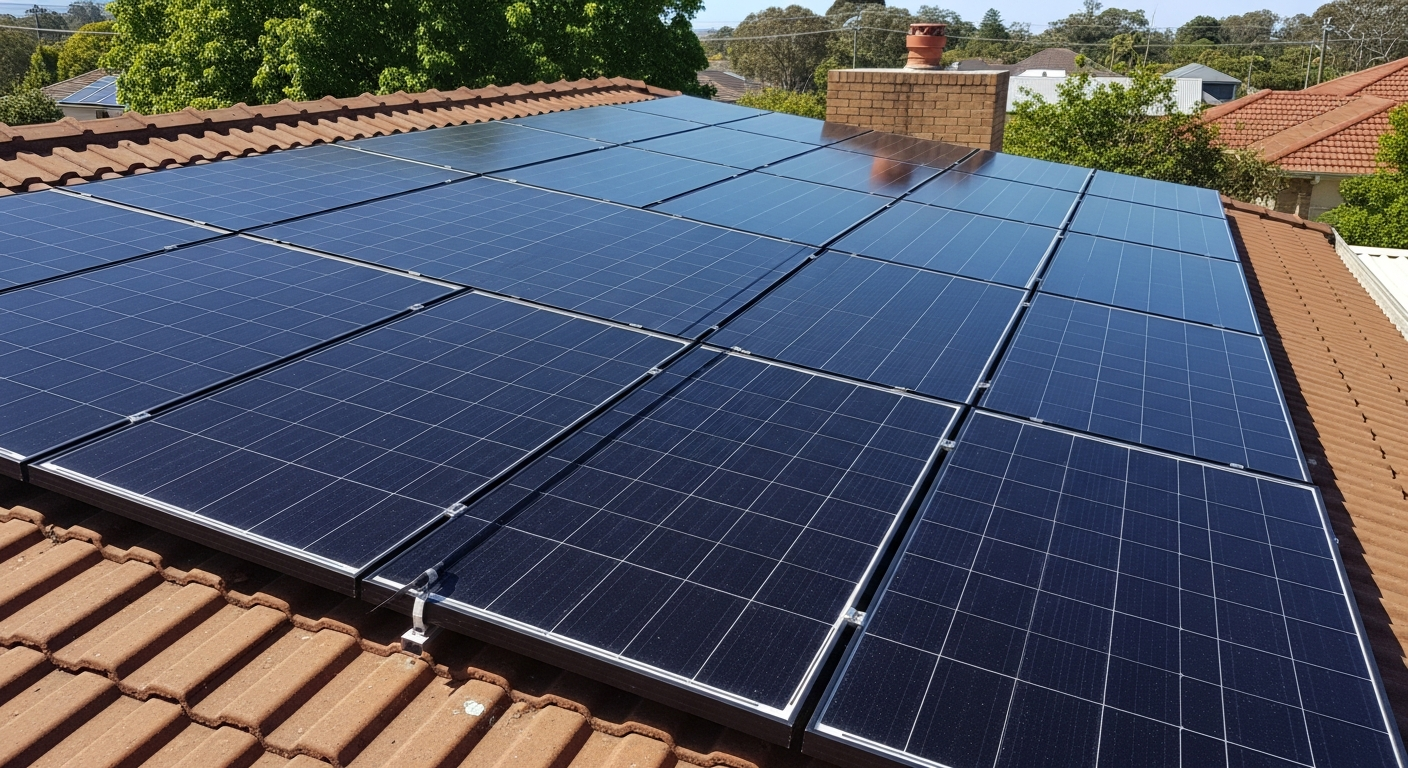 Freshly cleaned solar panels gleaming on a Melbourne rooftop