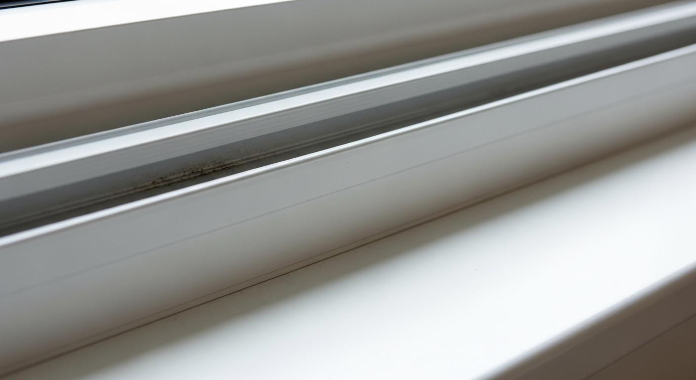 Spotlessly clean window track and sill after professional service
